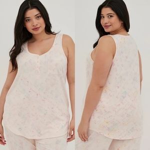 Torrid Henley Sleep Tank Top - Cupro Brush Stroke Coral PLUS 0X EUC 17283431